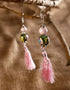 Blue Pottery 2 Beads Earrings with Tassels (Pink)